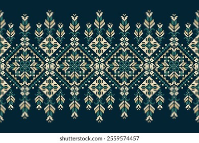 Geometric oriental pattern,geometric floral pattern on black background,vector illustration,floral cross stitch pattern,Aztec style,abstract background.design for texture,fabric,clothing,decoration.