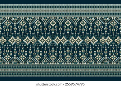 Geometric oriental pattern,geometric floral pattern on black background,vector illustration,floral cross stitch pattern,Aztec style,abstract background.design for texture,fabric,clothing,decoration.