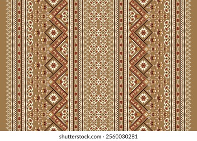 Geometric oriental pattern,geometric floral pattern on brown background,vector illustration,floral cross stitch pattern,Aztec style,abstract background.design for texture,fabric,clothing,decoration.