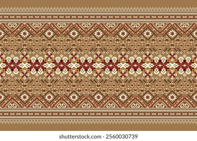 Geometric oriental pattern,geometric floral pattern on brown background,vector illustration,floral cross stitch pattern,Aztec style,abstract background.design for texture,fabric,clothing,decoration.