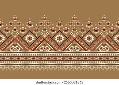 Geometric oriental pattern,geometric floral pattern on brown background,vector illustration,floral cross stitch pattern,Aztec style,abstract background.design for texture,fabric,clothing,decoration.