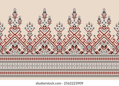 Geometric oriental pattern,geometric floral pattern on brown background,vector illustration,floral cross stitch pattern,Aztec style,abstract background.design for texture,fabric,clothing,decoration.