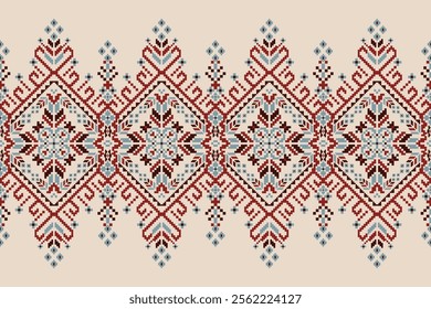 Geometric oriental pattern,geometric floral pattern on brown background,vector illustration,floral cross stitch pattern,Aztec style,abstract background.design for texture,fabric,clothing,decoration.