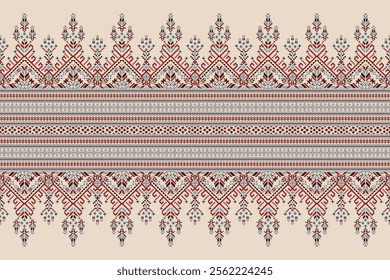 Geometric oriental pattern,geometric floral pattern on brown background,vector illustration,floral cross stitch pattern,Aztec style,abstract background.design for texture,fabric,clothing,decoration.