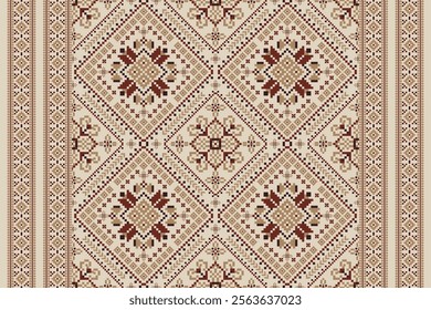 Geometric oriental pattern,geometric floral pattern on brown background,vector illustration,floral cross stitch pattern,Aztec style,abstract background.design for texture,fabric,clothing,decoration.