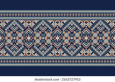 Geometric oriental pattern,geometric floral pattern on navy blue background,vector illustration,floral cross stitch pattern,Aztec style,abstract background.design for texture,fabric,clothing,decor.