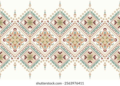 Geometric oriental pattern,geometric floral pattern on white background,vector illustration,floral cross stitch pattern,Aztec style,abstract background.design for texture,fabric,clothing,decoration 