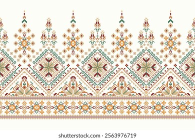 Geometric oriental pattern,geometric floral pattern on white background,vector illustration,floral cross stitch pattern,Aztec style,abstract background.design for texture,fabric,clothing,decoration 