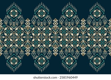 Geometric oriental pattern,geometric floral pattern on black background,vector illustration,floral cross stitch pattern,Aztec style,abstract background.design for texture,fabric,clothing,decoration.