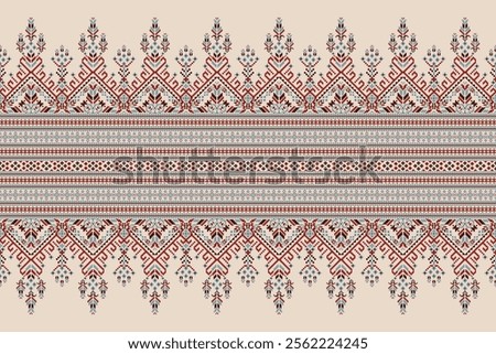 Geometric oriental pattern,geometric floral pattern on brown background,vector illustration,floral cross stitch pattern,Aztec style,abstract background.design for texture,fabric,clothing,decoration