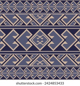 Geometric Oriental Pixel Art Seamless Pattern.  Vector design for fabric, wrapping, wallpaper and background