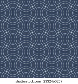 Geometric oriental print pattern with simple elements. Seamless abstract ornament for wallpapers and backgrounds. Retro blue abstract texture.