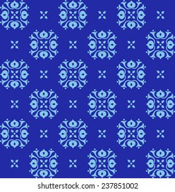 Geometric oriental seamless vector pattern, blue on dark blue