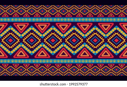 Patrón geométrico oriental tribal étnico tradicional Diseño para alfombra, papel pintado, ropa, envoltura, batik, tela, ilustración vectorial estilo bordado.
