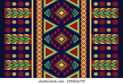 Patrón geométrico oriental tribal étnico tradicional Diseño para alfombra, papel pintado, ropa, envoltura, batik, tela, ilustración vectorial estilo bordado.