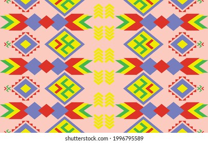 Patrón geométrico oriental tribal étnico tradicional Diseño para alfombra, papel pintado, ropa, envoltura, batik, tela, ilustración vectorial estilo bordado.