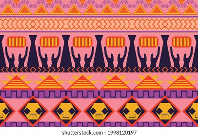 Geometric oriental tribal ethnic pattern traditional background Design for carpet,wallpaper,clothing,wrapping,batik,fabric,Vector illustration embroidery style.