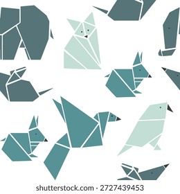 Geometrische Origami Tiere Komposition mit Teal und Grüntönen auf Weiß