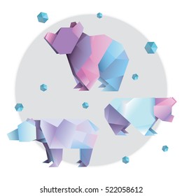geometric origami bears, winter, perfect for new year card
