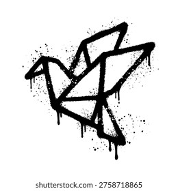 Geometric Origami Bird Crane Graffiti Stencil With Urban Black Ink Spray Drips