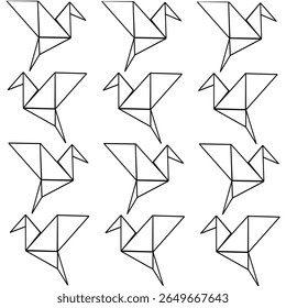 pássaros origami geométricos ícones preto e branco, pássaros ideais para projetos criativos, logotipos ou elementos decorativos, impressões, tecidos, vetores 300 Dpi