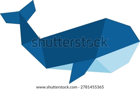 Geometric origami blue whale flat isolated on white polygon