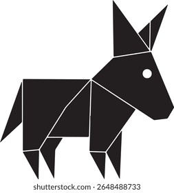 Silhueta de burro origami geométrico com um único olho branco