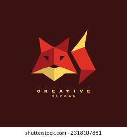 Geometric origami fox face and tail logo design for your brand or business