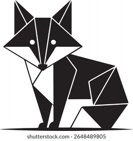 Geometric origami fox sitting silhouette with sharp angles and modern design