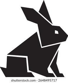 Geometric origami rabbit sitting silhouette icon vector art