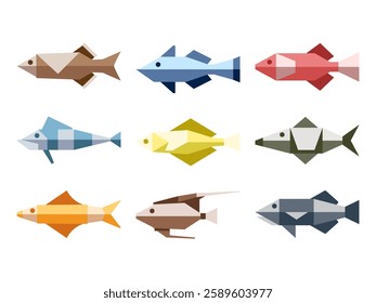 Geometric Origami Style Fish Collection