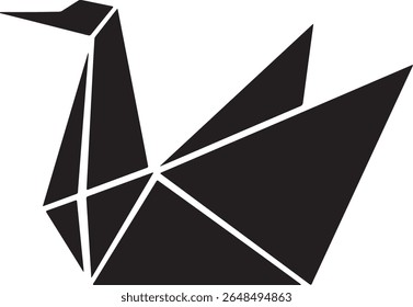 Silhueta de cisne origami geométrico com ângulos agudos e linhas limpas