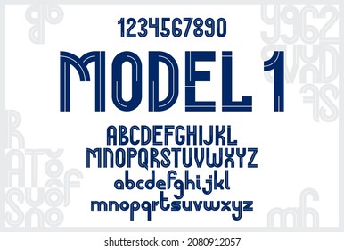 Geometric original font vector design, geometrical typography alphabet letters set including numbers uppercase and lowercase, abstract unique letters type.