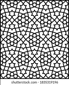 Geometric ornament based on traditional islamic art.Thick Black lines.Great design for fabric,textile,cover,wrapping paper,background,laser cutting.FRAME.