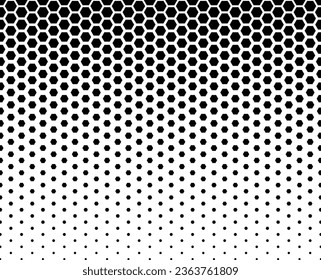 Geometric ornament. Black hexagones on white background. Seamless in one direction.Average fadeout. 43 figures in height