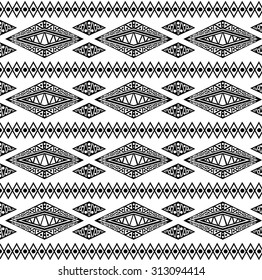 Geometric ornament, black and white seamless pattern