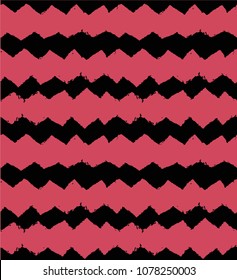 Geometric ornament with careless horizontal zigzags.Corners and waves.Black and red.Abstract composition.Minimalism.Vector image.Design.Pattern for decoration.Decorative stripes.Print fabric.Comfort.