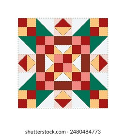 Ornamento geométrico, patrón de color, cuadrado, azulejo. Motivo de trozos de tela, patchwork.