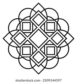 A geometric ornament design with interlocking squares and circles creates a balanced pattern.