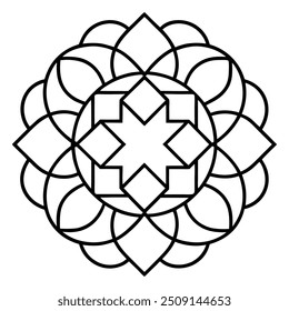 A geometric ornament design with interlocking squares and circles creates a balanced pattern.