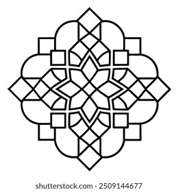Un diseño de adorno geométrico con cuadrados y círculos entrelazados crea un patrón equilibrado.