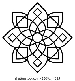 A geometric ornament design with interlocking squares and circles creates a balanced pattern.