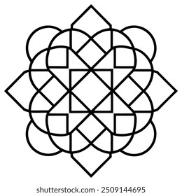 A geometric ornament design with interlocking squares and circles creates a balanced pattern.