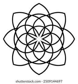Un diseño de adorno geométrico con cuadrados y círculos entrelazados crea un patrón equilibrado.