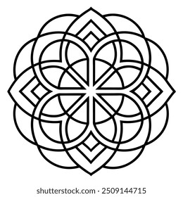 Ein geometrisches Ornament-Design mit ineinandergreifenden Quadraten und Kreisen erzeugt ein ausgewogenes Muster.