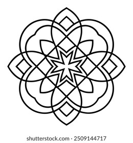 A geometric ornament design with interlocking squares and circles creates a balanced pattern.