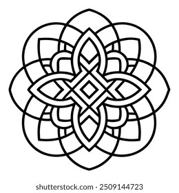 Ein geometrisches Ornament-Design mit ineinandergreifenden Quadraten und Kreisen erzeugt ein ausgewogenes Muster.