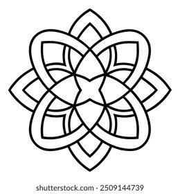 Ein geometrisches Ornament-Design mit ineinandergreifenden Quadraten und Kreisen erzeugt ein ausgewogenes Muster.