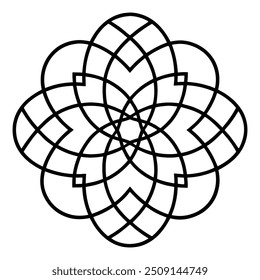 A geometric ornament design with interlocking squares and circles creates a balanced pattern.