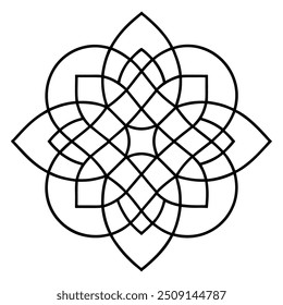 A geometric ornament design with interlocking squares and circles creates a balanced pattern.